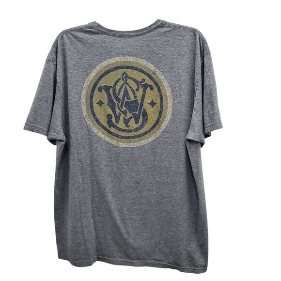 Smith & Wesson Heather Gray Distressed Double Sided Logo Graphic Tee Adult XL - Picture 5 of 5